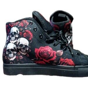 Skull & Roses Men’s High Top Canvas Shoes Size 11 Eur 44 No Insoles Unbranded